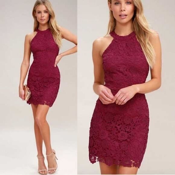 Lulu's Love Poem Magenta Lace Mini Dress M - Picture 1 of 6